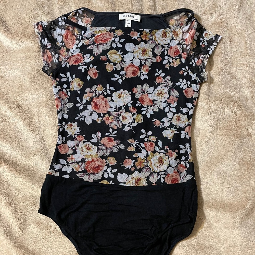 mesh sleeve floral bodysuit